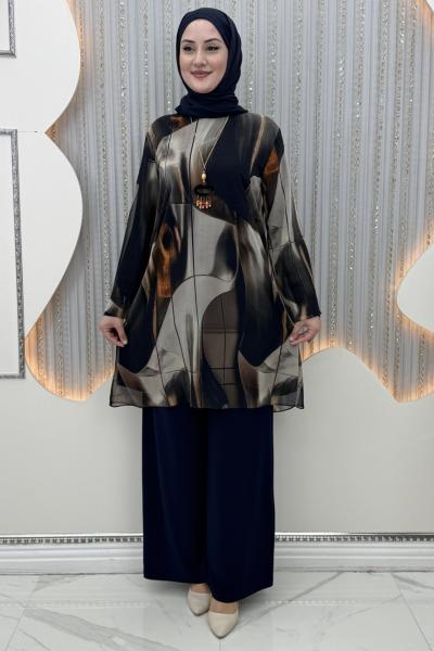 Dalga Pantolonlu Takım Lacivert