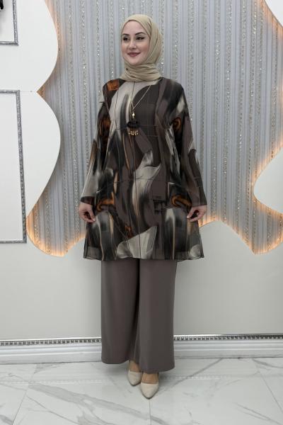 Dalga Pantolonlu Takım Vizon