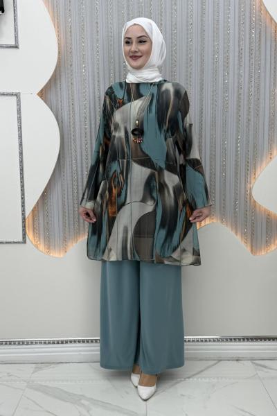 Dalga Pantolonlu Takım Turkuaz