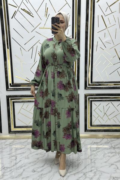 Defne viskon elbise  Mint Yeşili