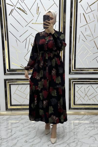 Defne viskon elbise  Siyah