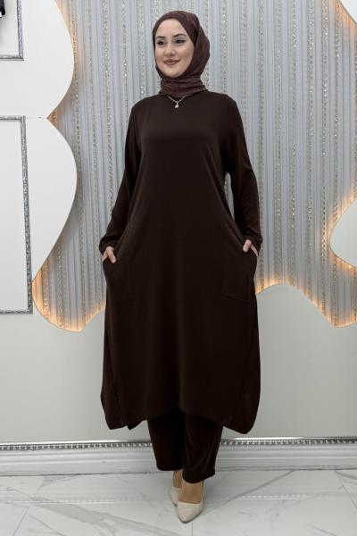 Dilara Pantolonlu Takım Kahverengi