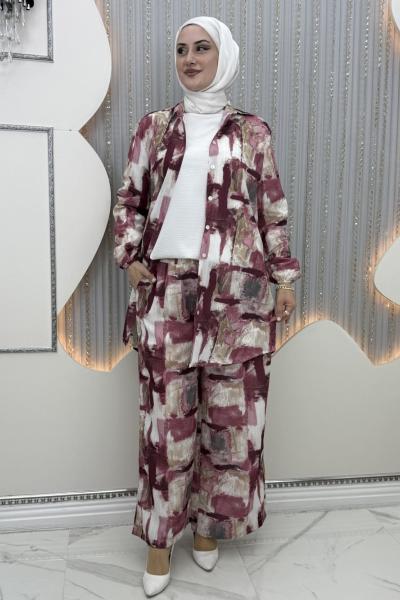 Ebrar Pantolonlu Takım Mürdüm