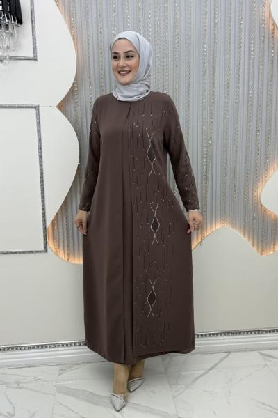 Ella Taşlı Abiye Kahverengi