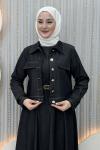 Elvan Kot Ceketli Elbise Siyah