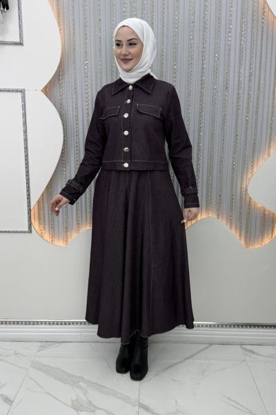 Elvan Kot Ceketli Elbise Mor