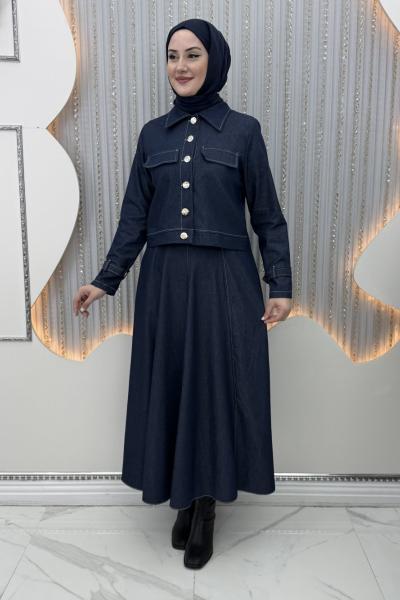 Elvan Kot Ceketli Elbise Lacivert