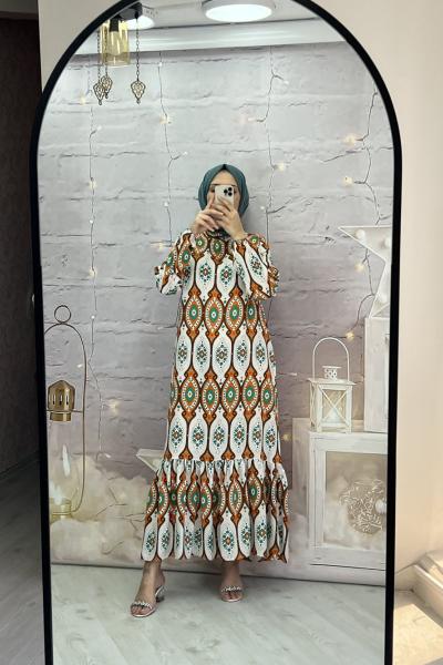 Etnik viskon elbise Turuncu