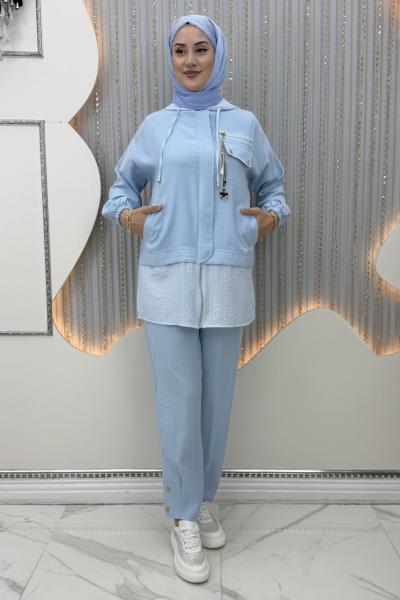 Fatoş Pantolonlu Takım Mavi