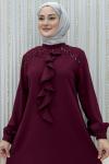 Fırfır Pantolonlu Takım Bordo