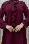 Fırfır Pantolonlu Takım Bordo