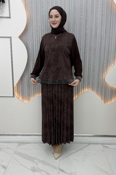 Gece Etekli Takım Kahverengi