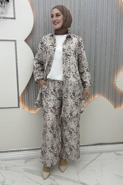 Güneş Pantolonlu Takım Kahverengi