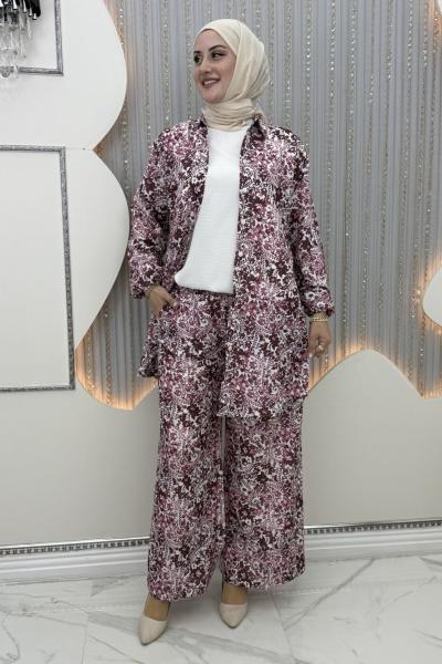 Güneş Pantolonlu Takım Mürdüm