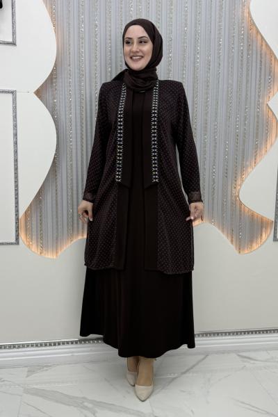 Hamiyet Elbiseli Hırka Kahverengi