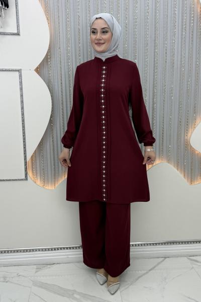 Hazan Pantolonlu Takım Bordo