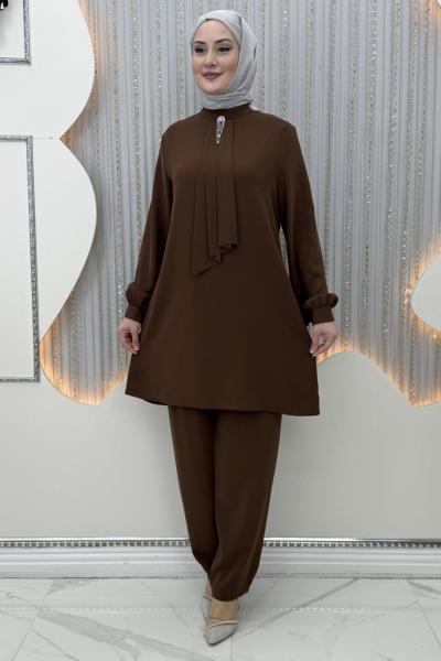 Hoşneva Pantolonlu Takım  Kahverengi