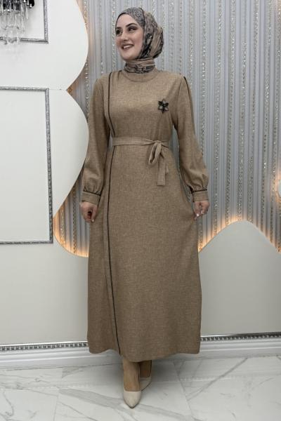 Kadem taşlı elbise Vizon