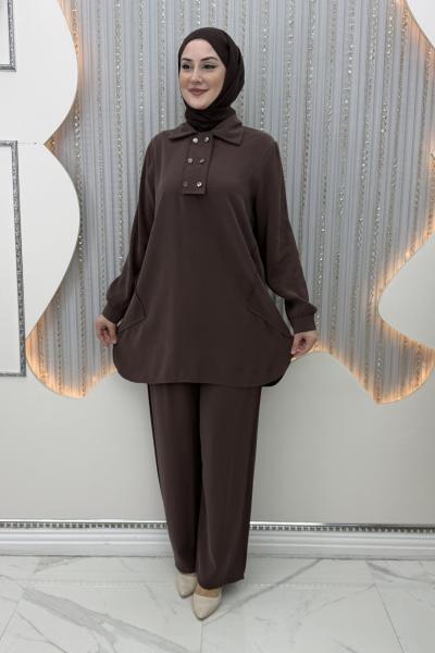 Karye Pantolonlu Takım Kahverengi