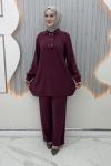Karye Pantolonlu Takım Bordo