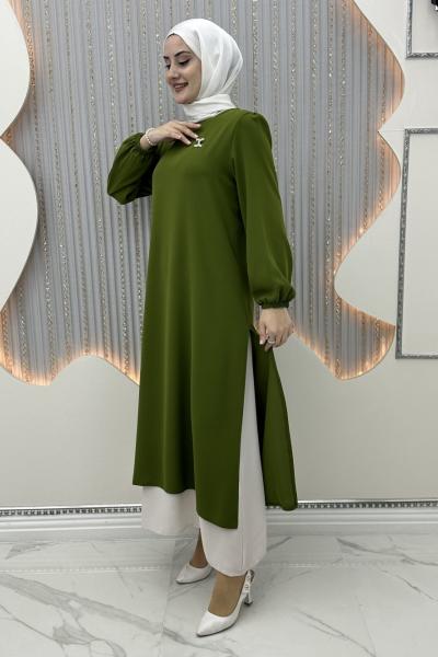Katarina çift katlı elbise Yağ Yeşili