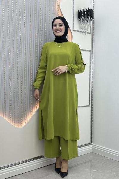 Kayın Düğmeli Takım Yağ Yeşili