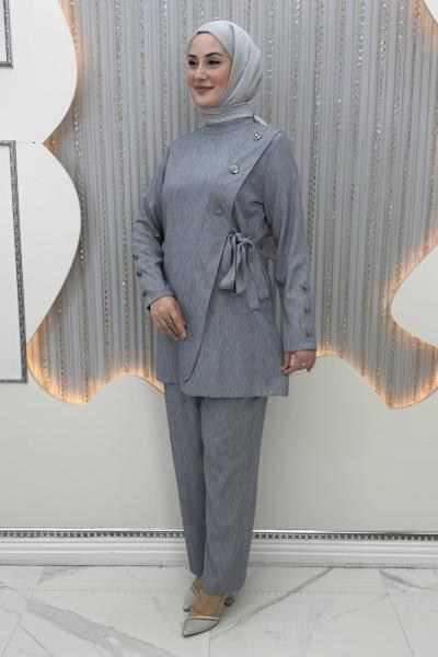 Kübra Pantolonlu Takım Gri