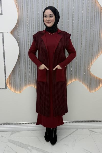 Laris Elbiseli Hırka Bordo