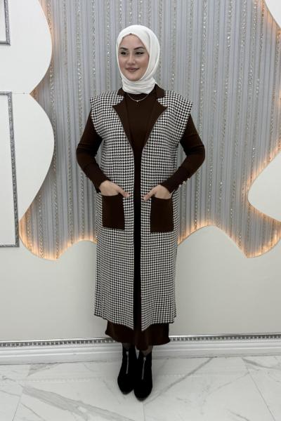 Laris Elbiseli Hırka Kahverengi