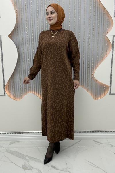 Lemu leopar elbise Kahverengi