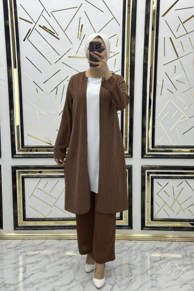 Maksim çizgili takım Kahverengi