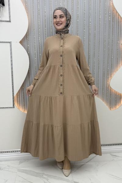 Masal Düğmeli Elbise Vizon