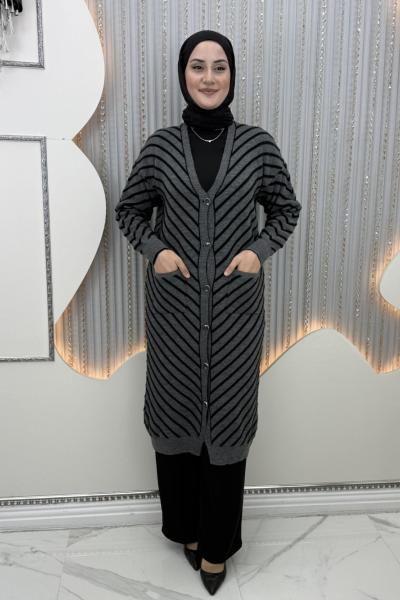 Mehlika Çizgili Hırka Antrasit