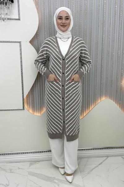 Mehlika Çizgili Hırka Vizon