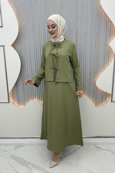 Melis Hırkalı Elbise Yağ Yeşili