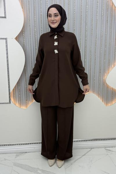 Menekşe Pantolonlu Takım Kahverengi