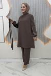 Minimal Pantolonlu Takım Kahverengi