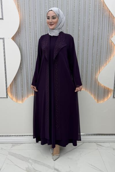 Nefsun Elbiseli Hırka Mor