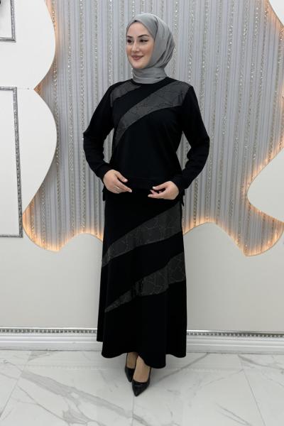 Nilda etekli takım Siyah