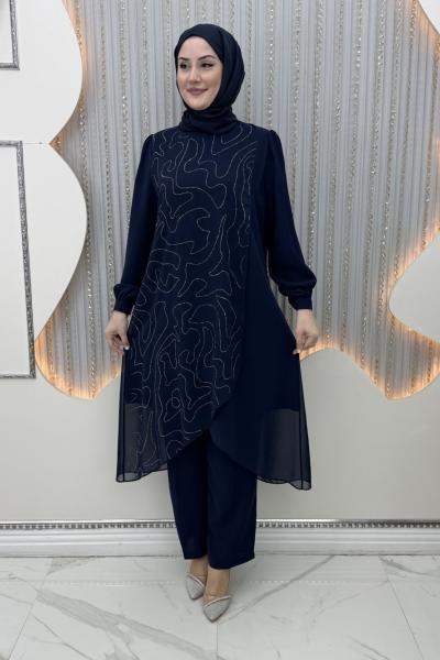 Parlayan Pantolonlu Takım Lacivert