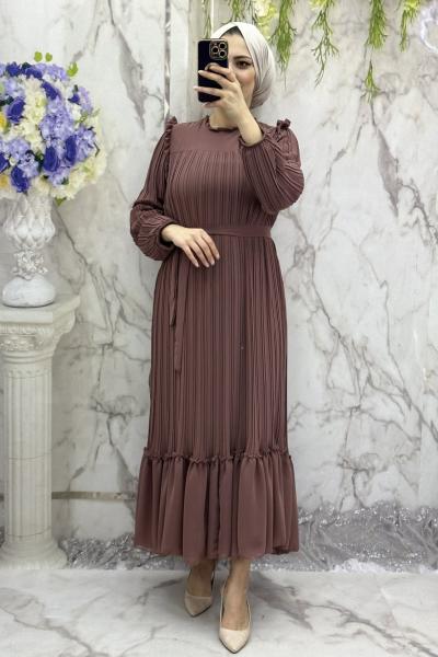 Peri şifon elbise Pudra