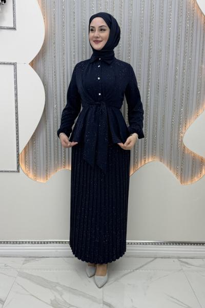 Pırıltı Etekli Takım Lacivert