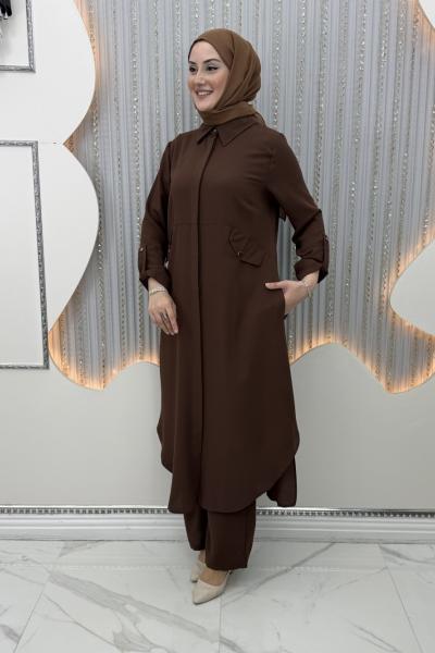 Riya Pantolonlu Takım Kahverengi