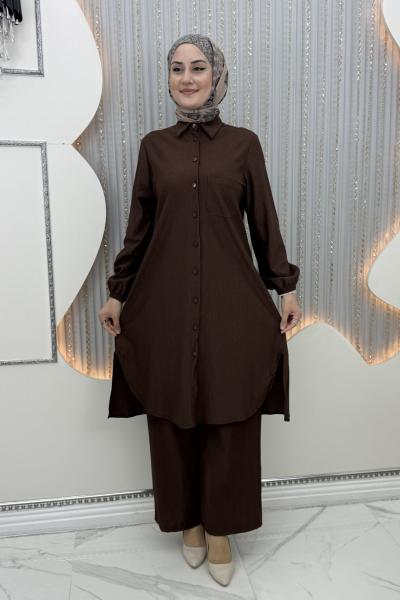 Rosa Fitilli Takım Kahverengi