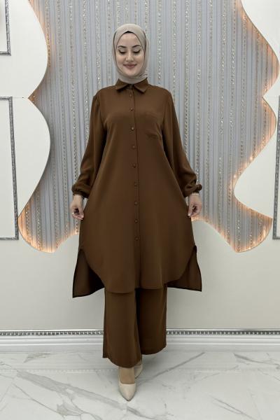 Rozalin Pantolonlu Takım Kahverengi