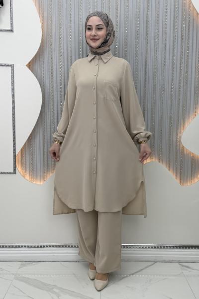 Rozalin Pantolonlu Takım Krem