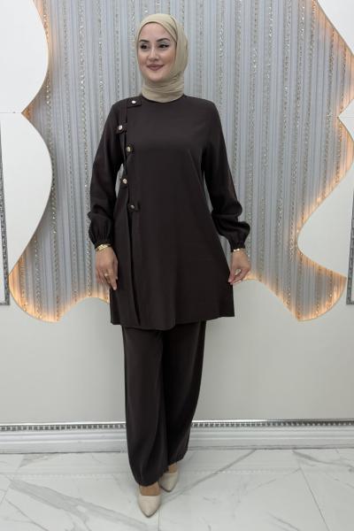 Sakine Pantolonlu Takım Kahverengi