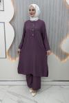 Selime Pantolonlu Takım Mor
