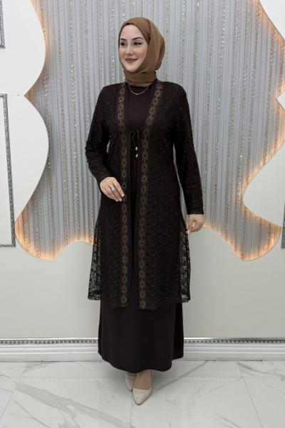 Serin Elbiseli Hırka Kahverengi