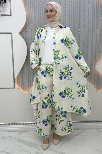 Yazbahar pantolonlu takım Ekru